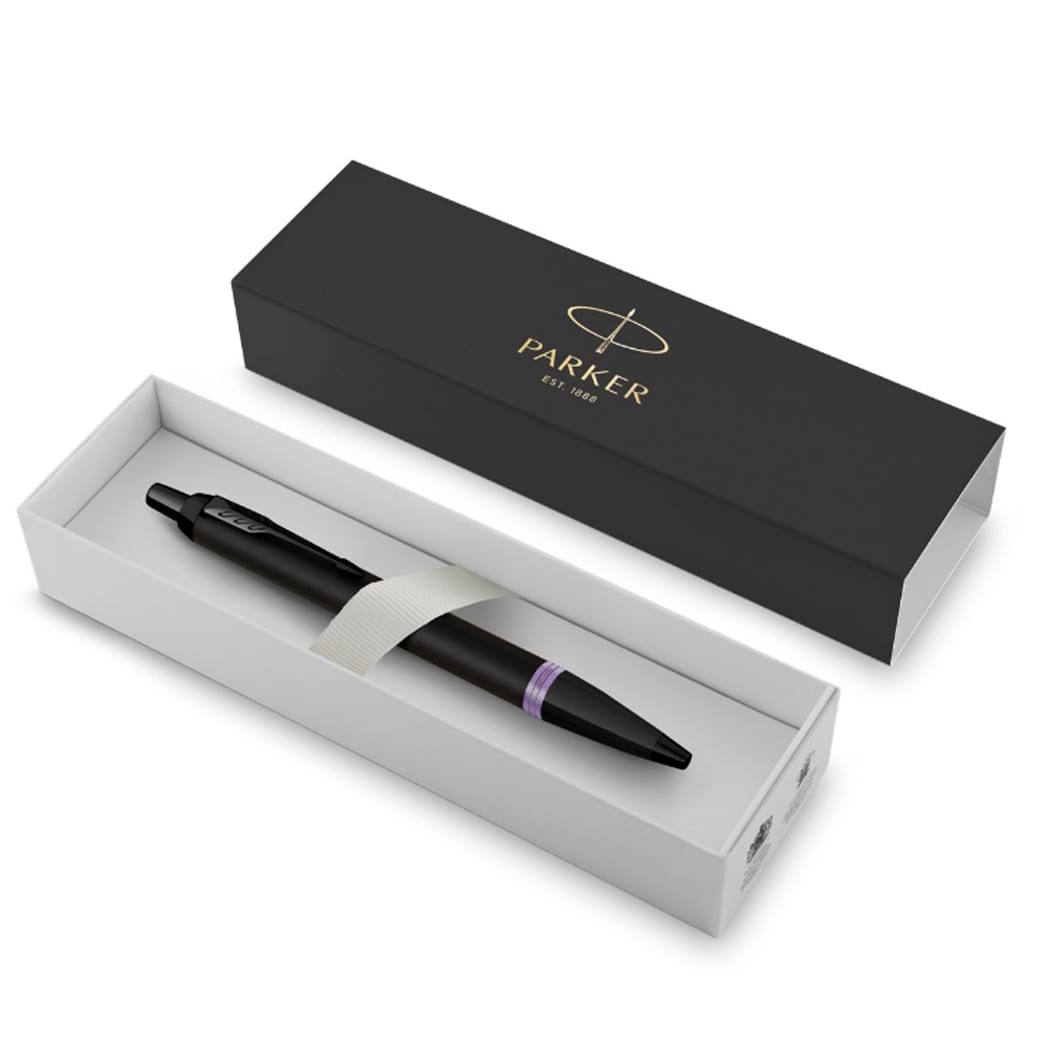 Parker IM Ballpoint Pen - Satin Black - Amethyst Purple Ring - Pen Boutique Ltd