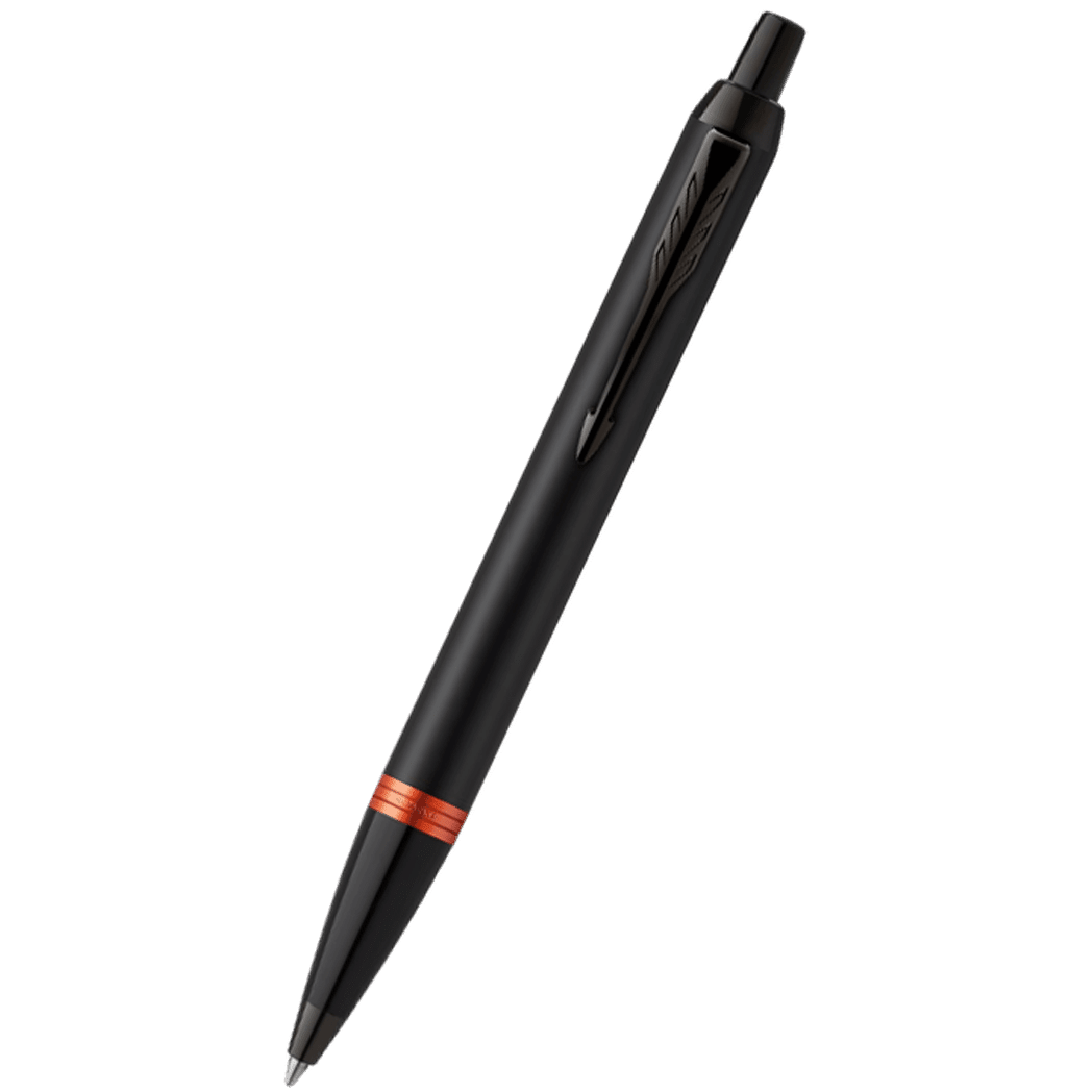 Parker IM Ballpoint Pen - Satin Black - Flame Orange Ring - Pen Boutique Ltd