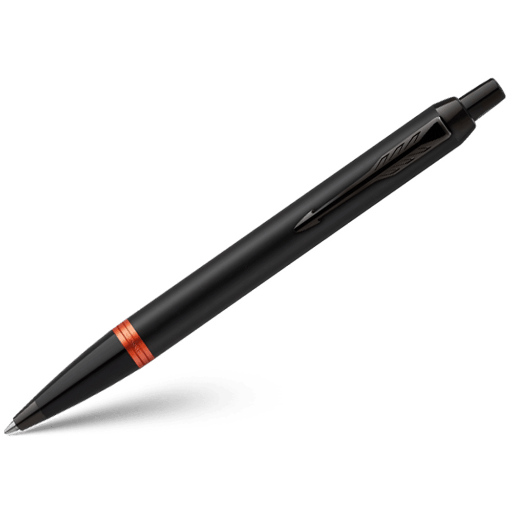 Parker IM Ballpoint Pen - Satin Black - Flame Orange Ring - Pen Boutique Ltd