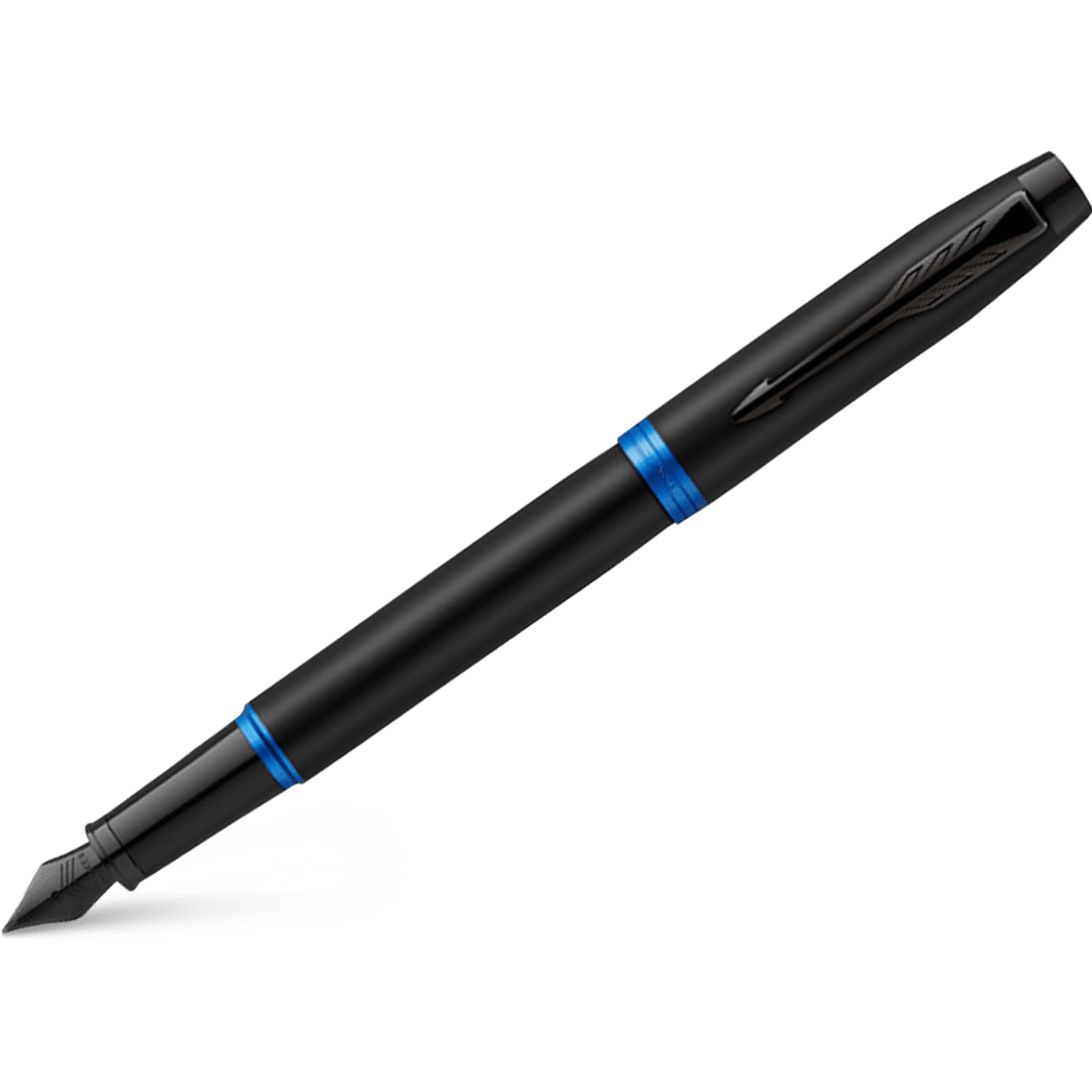 Parker IM Fountain Pen - Satin Black - Marine Blue Ring - Pen Boutique Ltd