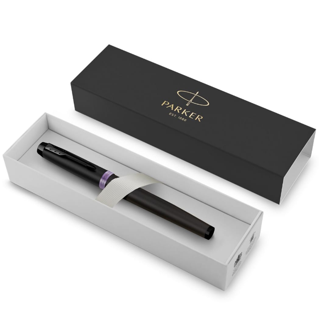 Parker IM Fountain Pen - Satin Black - Amethyst Purple Ring - Pen Boutique Ltd