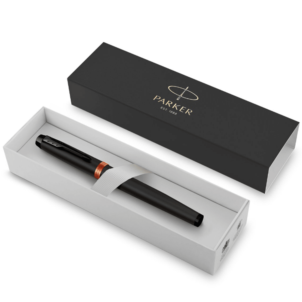Parker IM Fountain Pen - Satin Black - Flame Orange Ring - Pen Boutique Ltd
