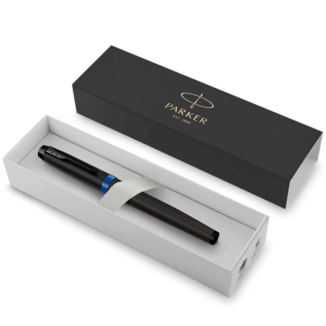 Parker IM Rollerball Pen - Satin Black - Marine Blue Ring - Pen Boutique Ltd