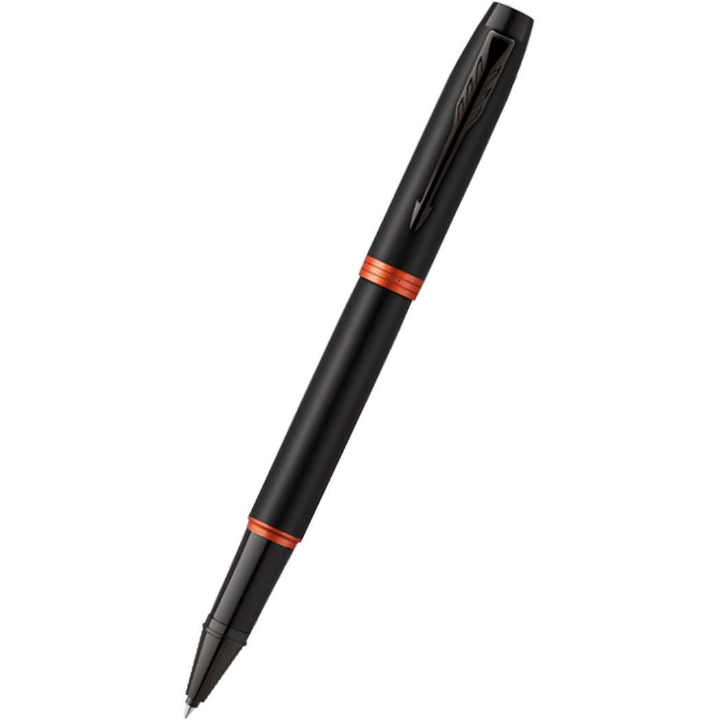 Parker IM Rollerball Pen - Satin Black - Flame Orange Ring - Pen Boutique Ltd