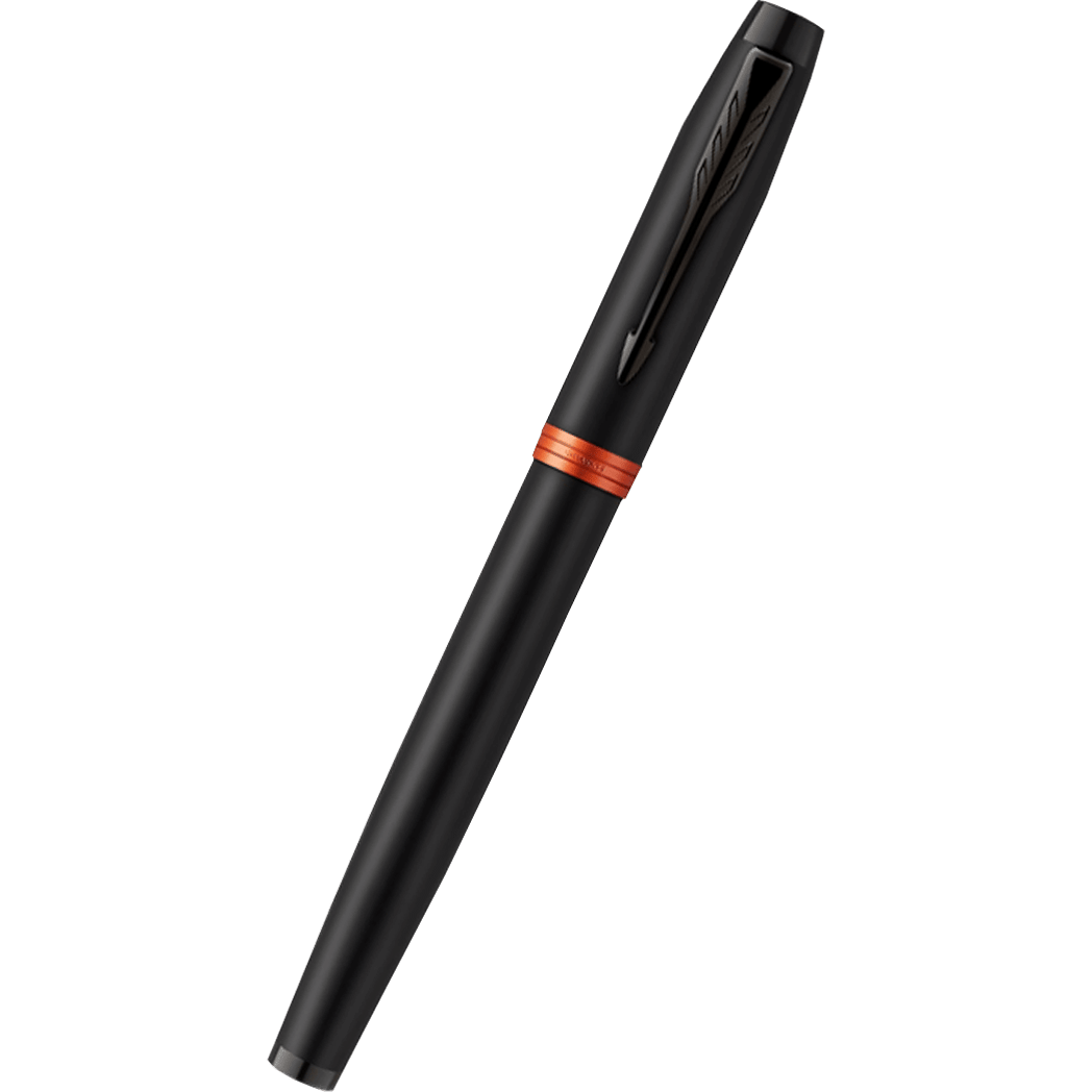 Parker IM Rollerball Pen - Satin Black - Flame Orange Ring - Pen Boutique Ltd