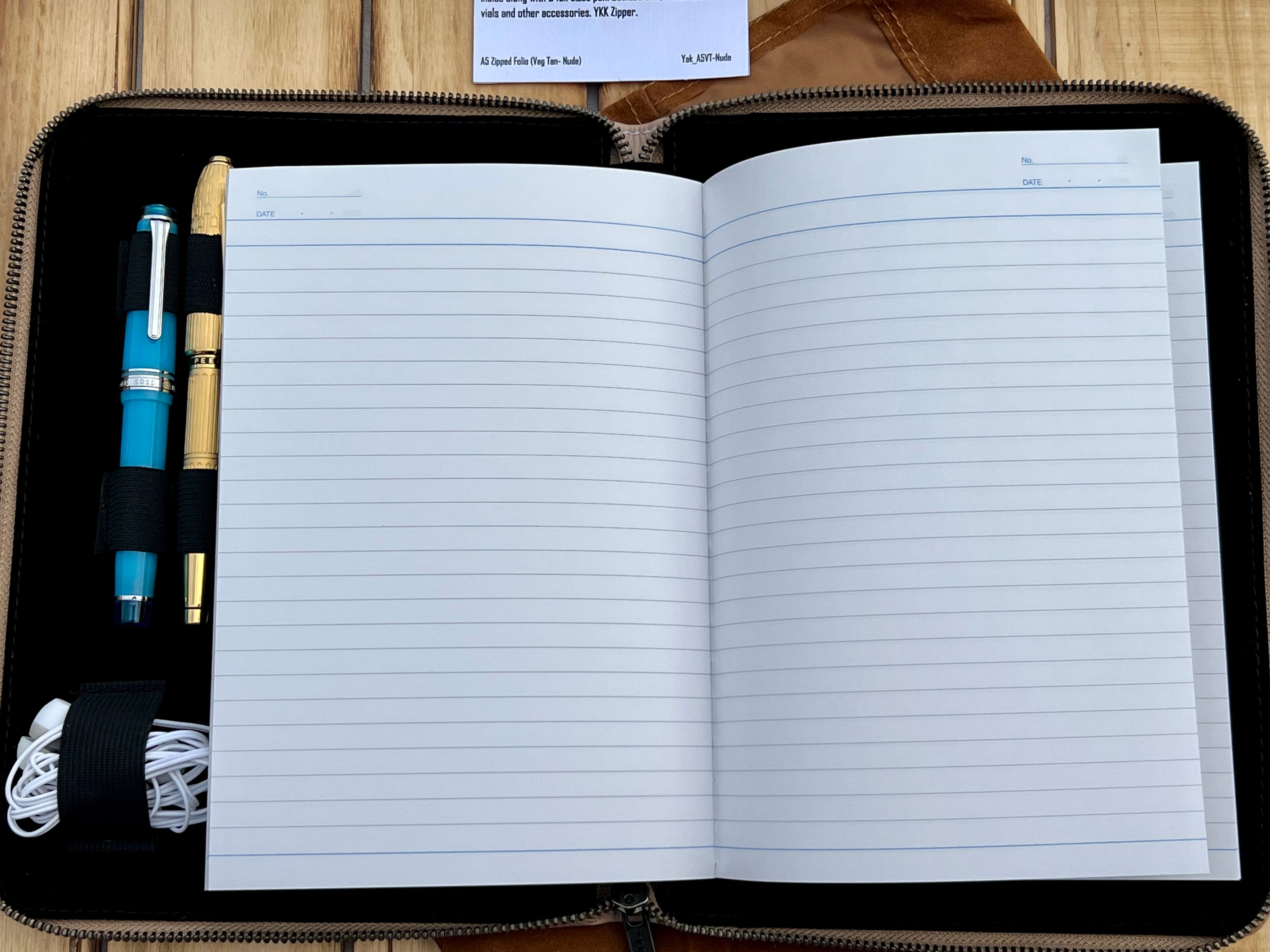 Pen Boutique Yak Leather A5 Zipped Folio - Veg Tanned - Nude - Pen Boutique Ltd