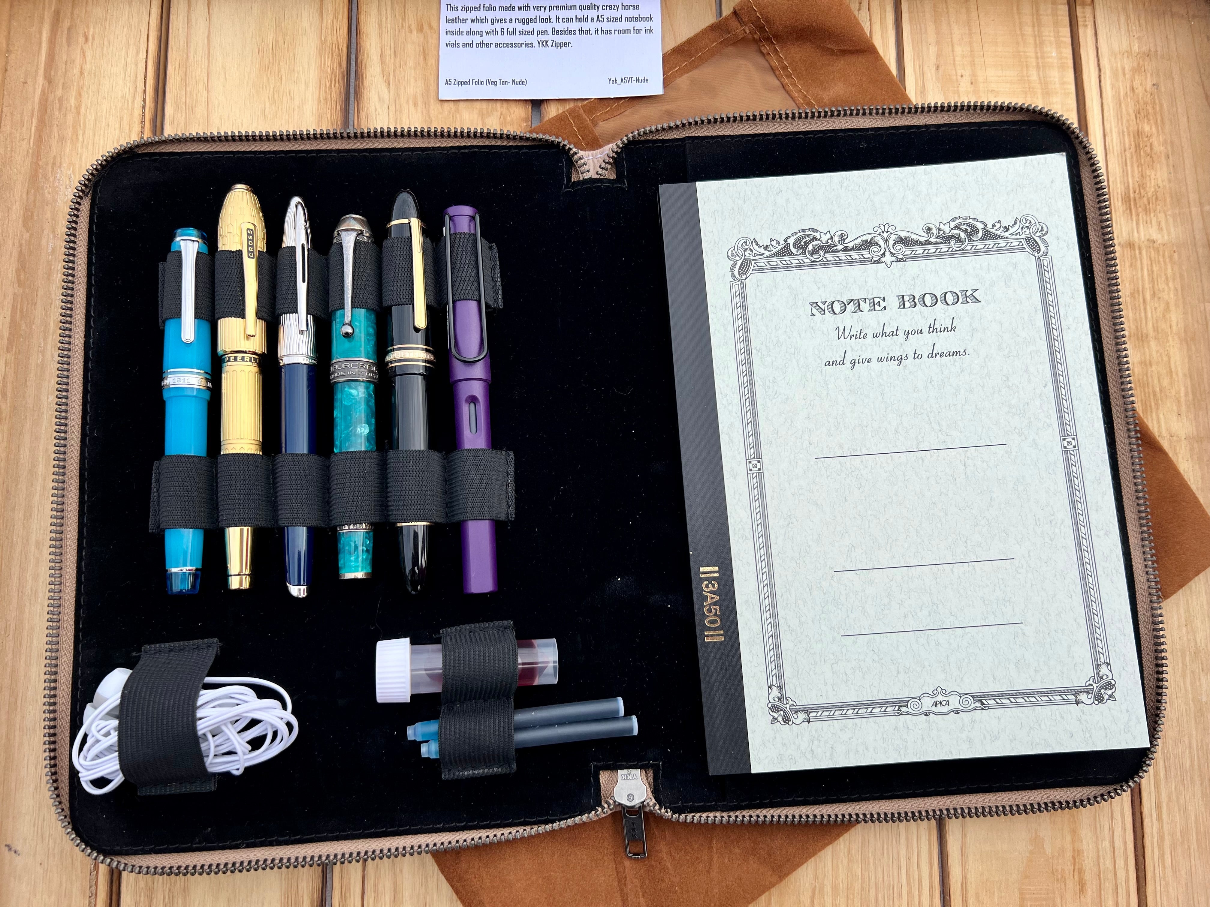 Pen Boutique Yak Leather A5 Zipped Folio - Veg Tanned - Nude - Pen Boutique Ltd
