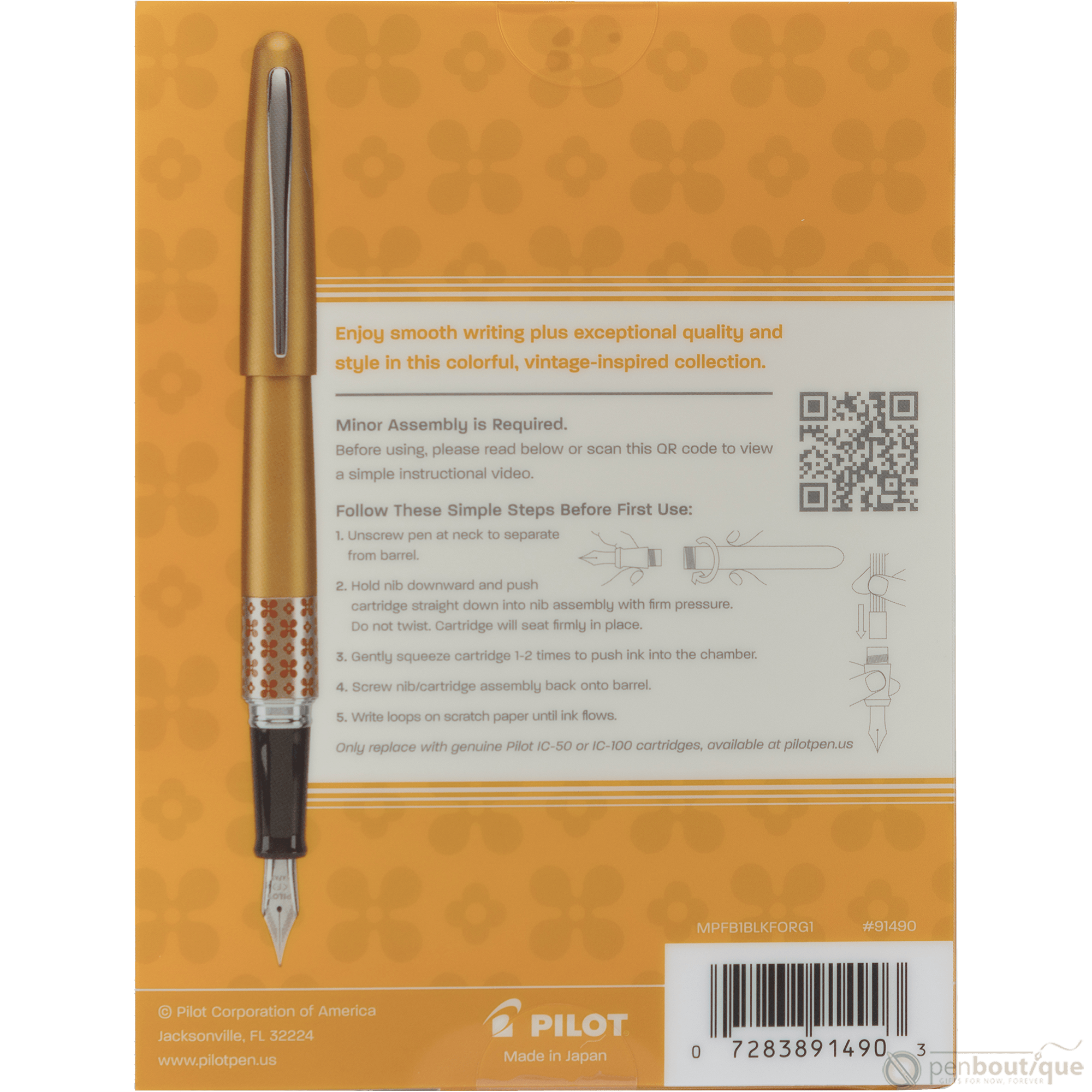 Pilot Fountain Pen - MR Collection - Retro Pop - Orange - Pen Boutique Ltd