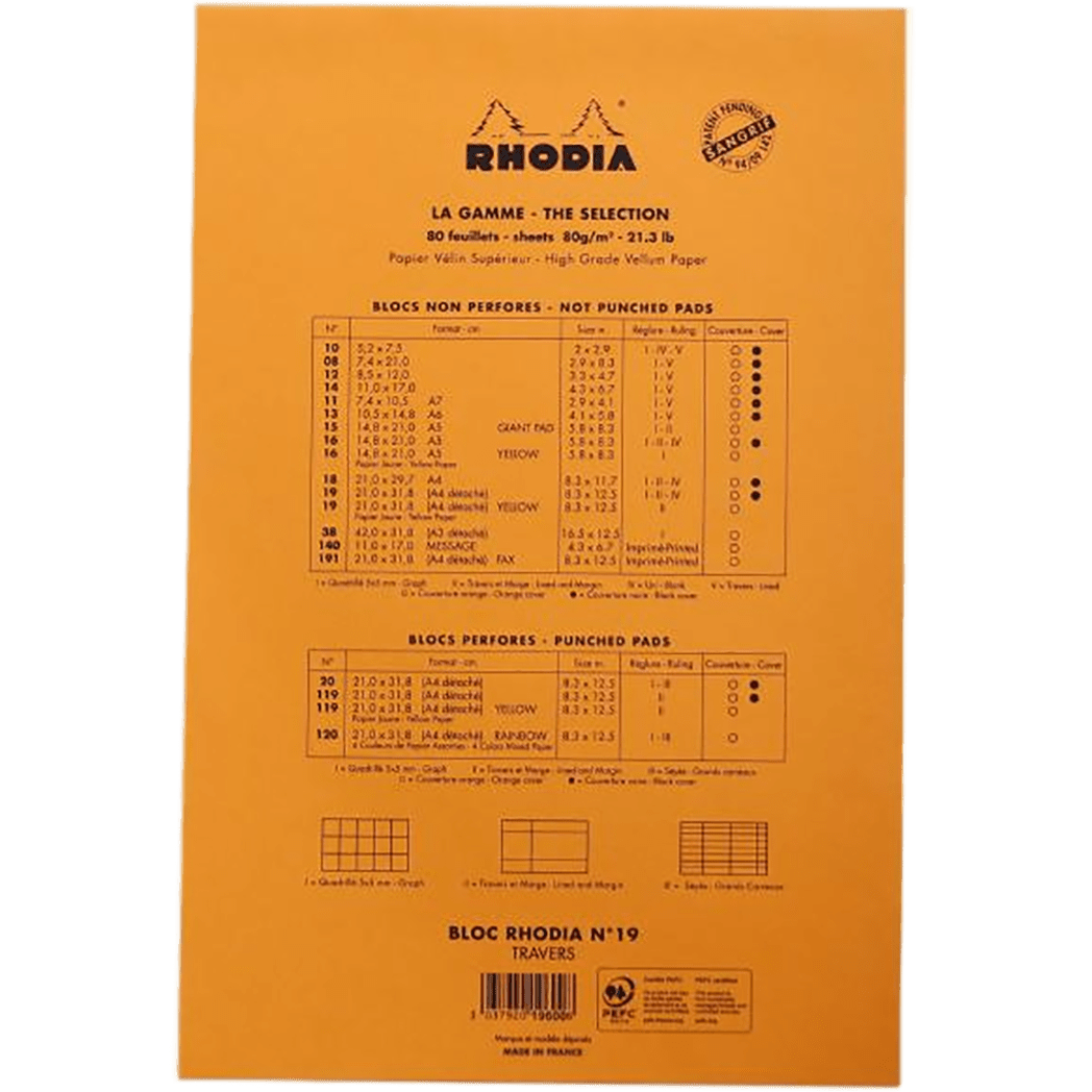 Rhodia Classic Notepads Top Staplebound 8 ¼ x 12 ½ Orange - Lined - Pen Boutique Ltd