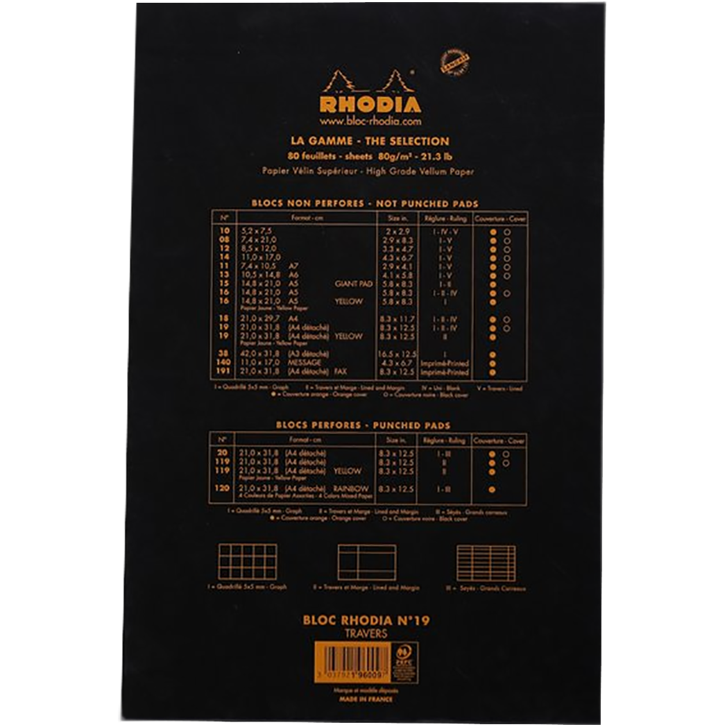 Rhodia Classic Notepads Top Staplebound 8 ¼ x 12 ½ Black - Lined-Pen Boutique Ltd
