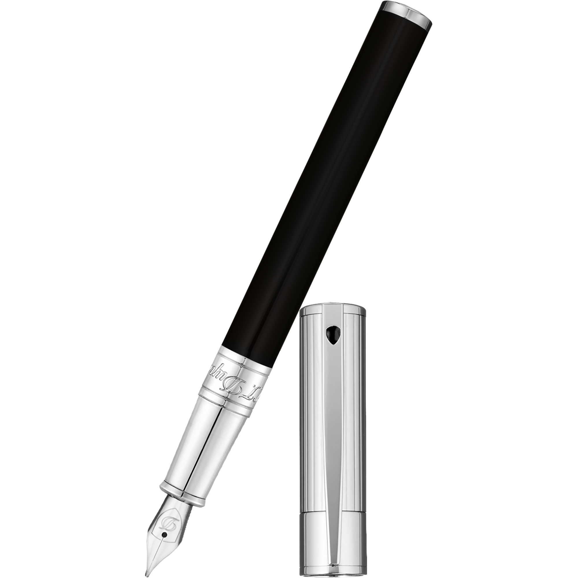 S T Dupont D-Initial Fountain Pen - Chrome Trim - Noir-Pen Boutique Ltd