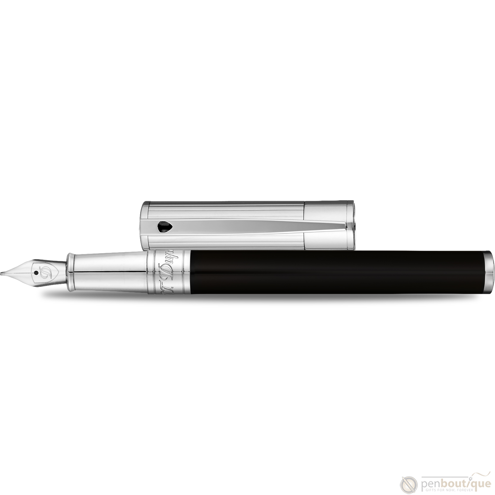 S T Dupont D-Initial Fountain Pen - Chrome Trim - Noir-Pen Boutique Ltd