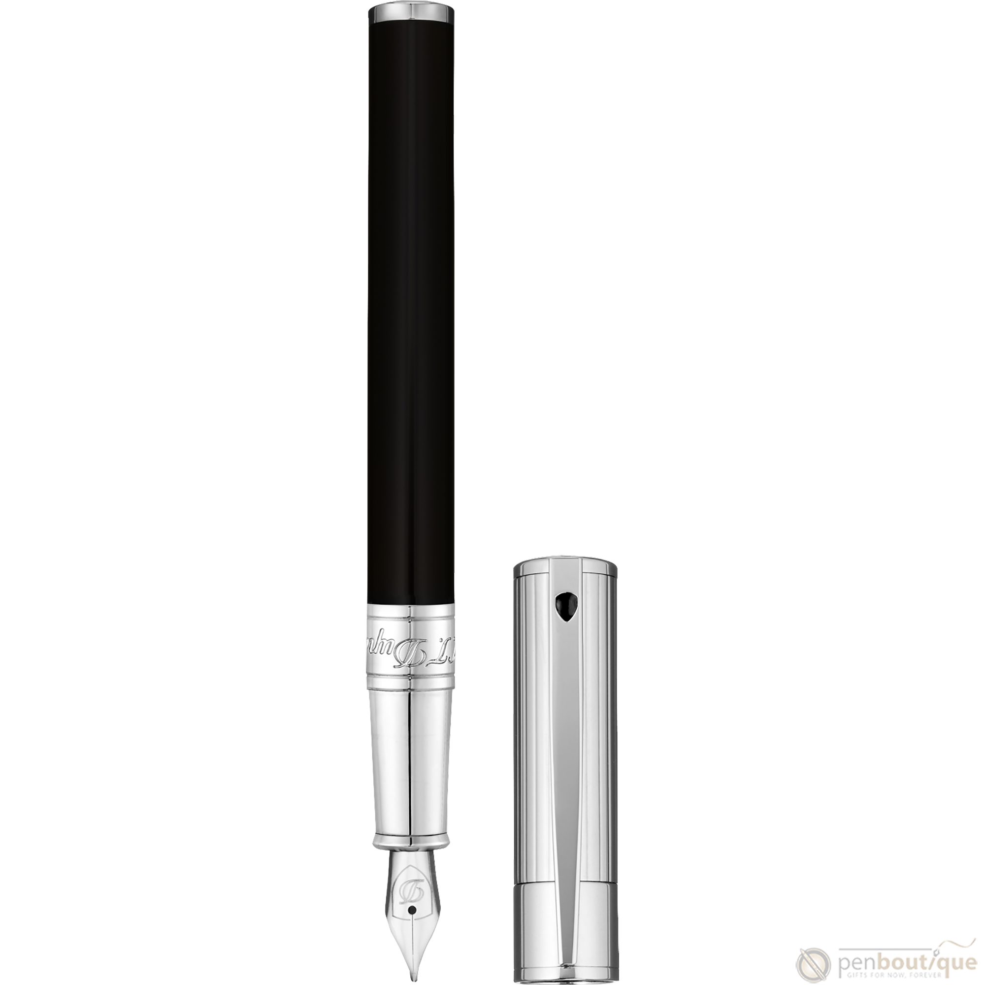 S T Dupont D-Initial Fountain Pen - Chrome Trim - Noir-Pen Boutique Ltd