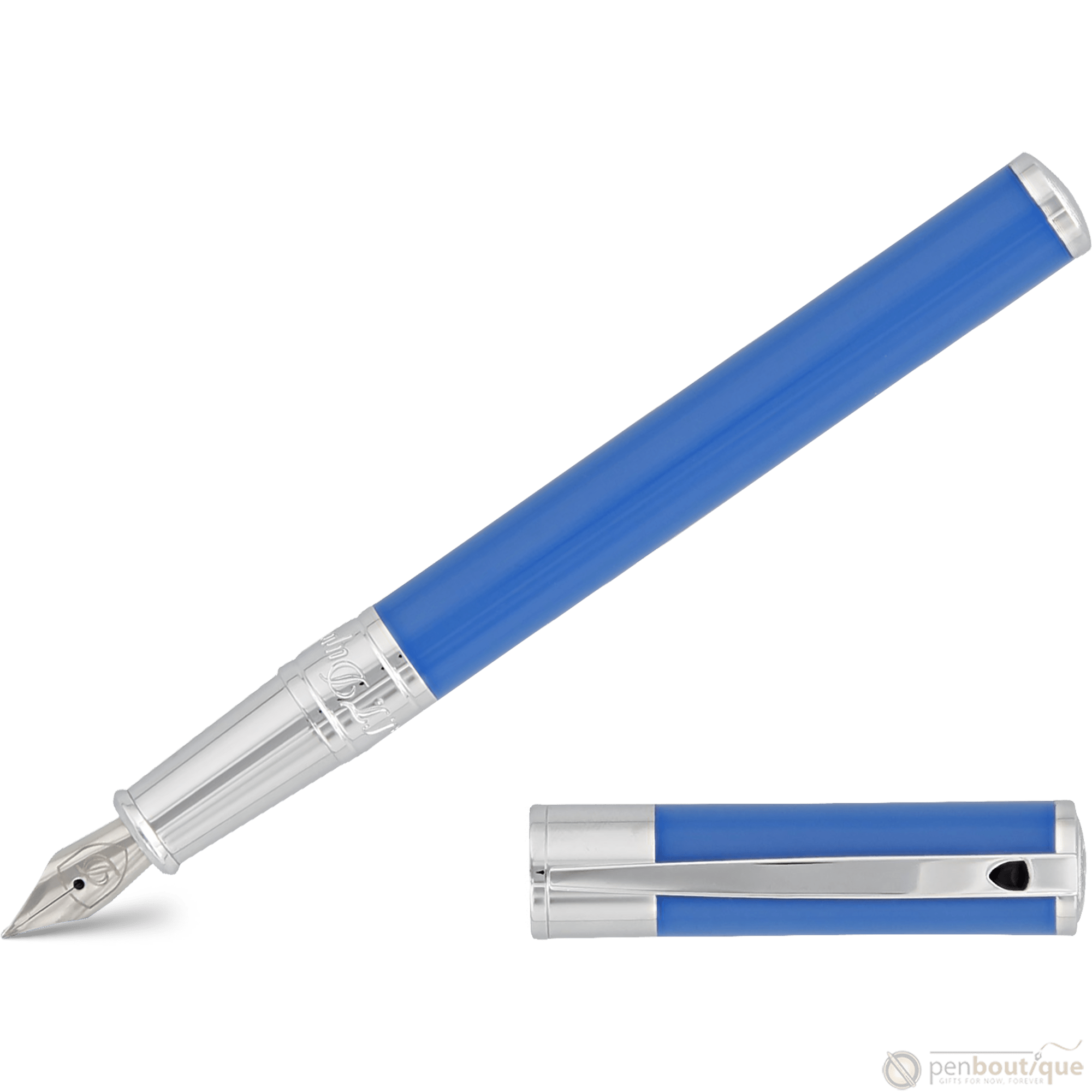 S T Dupont D - Initial Fountain Pen - Electric Blue - Pen Boutique Ltd