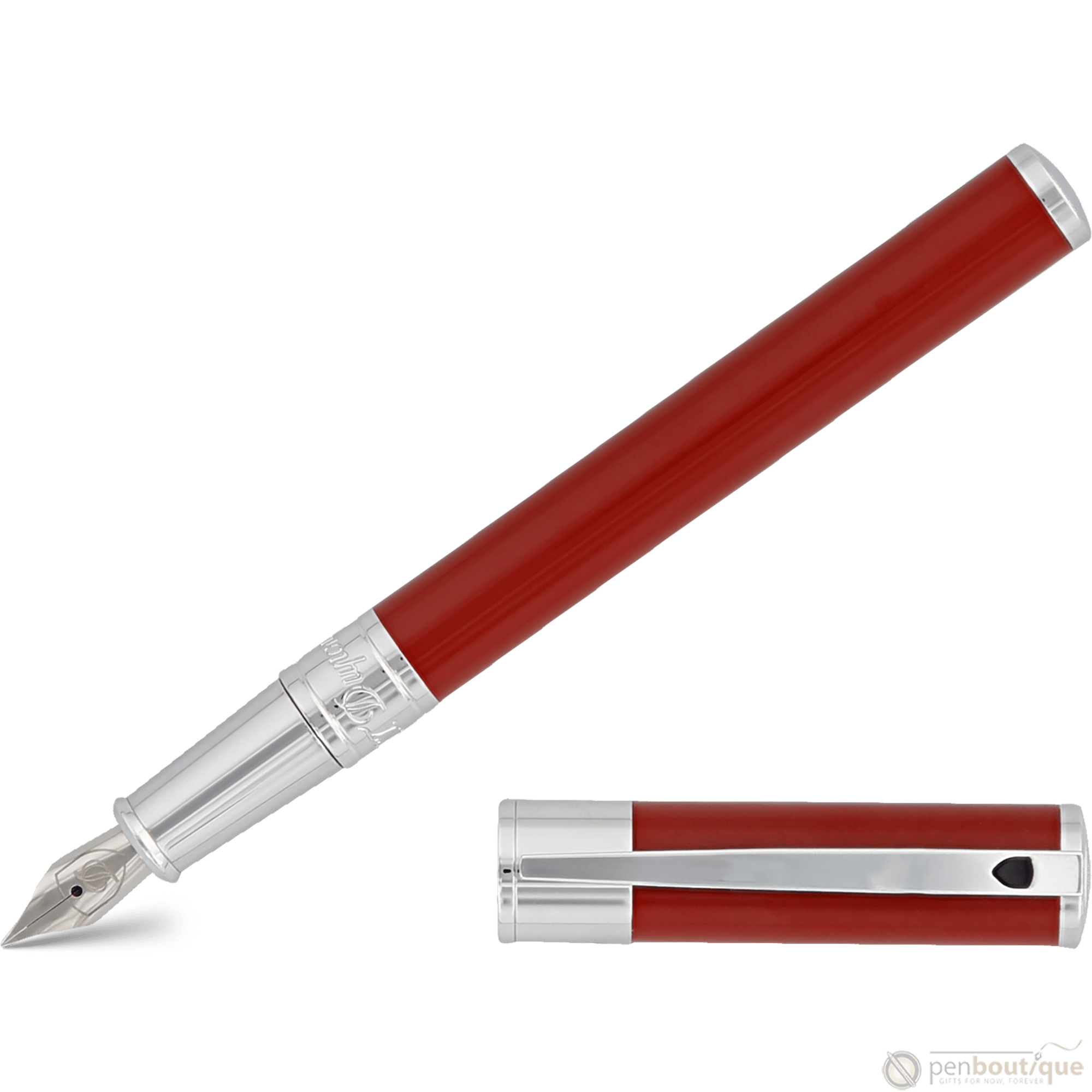 S T Dupont D - Initial Fountain Pen - Scarlet Red - Pen Boutique Ltd