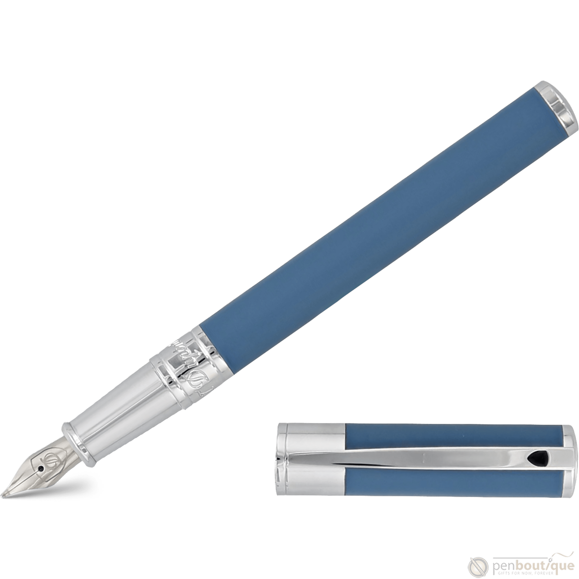 S T Dupont D - Initial Fountain Pen - Shark Blue - Pen Boutique Ltd