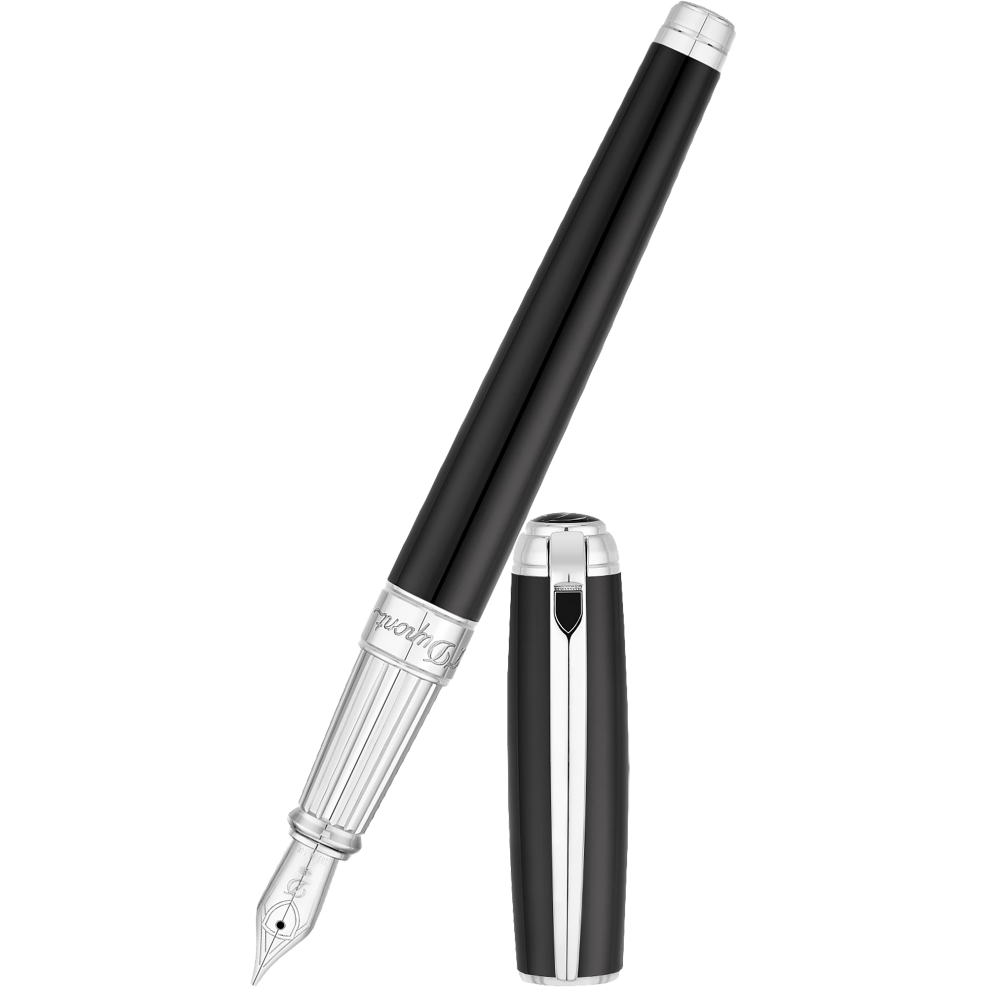 S T Dupont Line D Fountain Pen - Palladium - Black-Pen Boutique Ltd