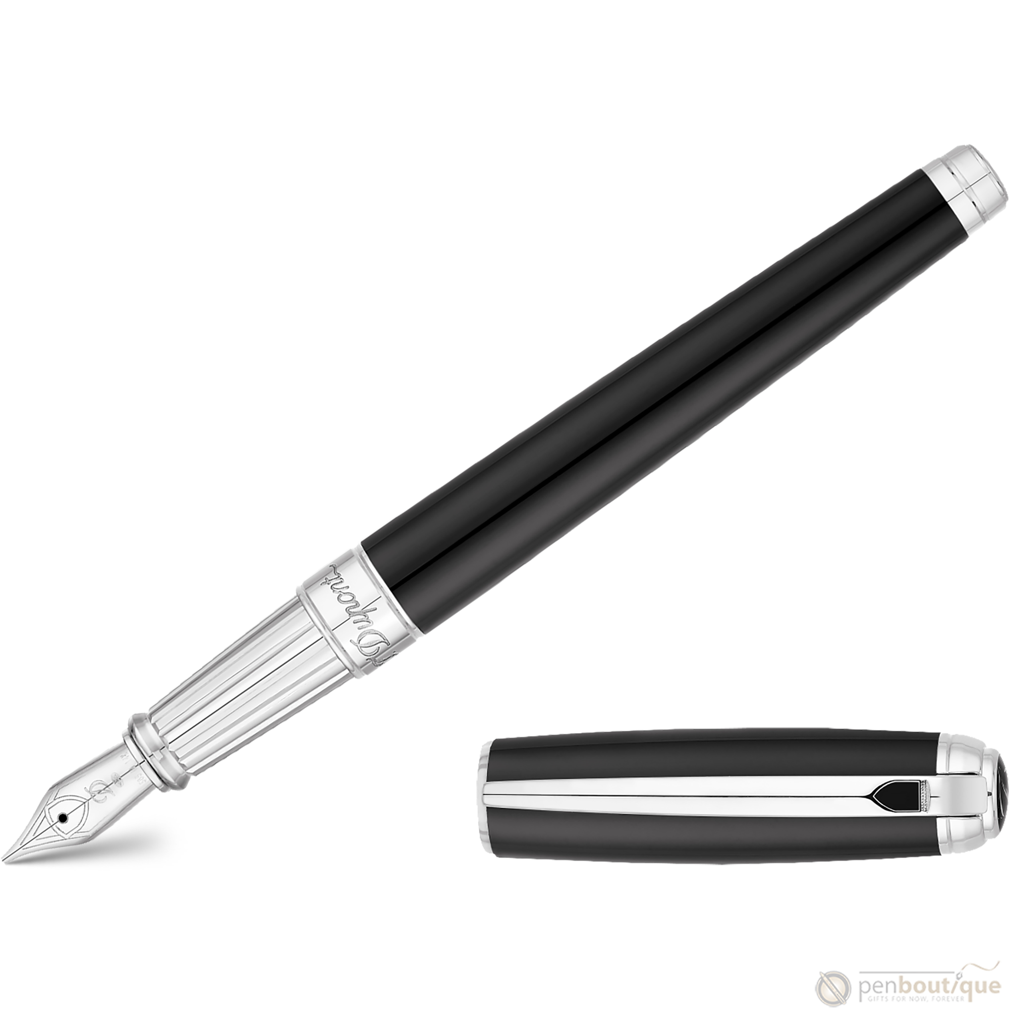 S T Dupont Line D Fountain Pen - Palladium - Black-Pen Boutique Ltd