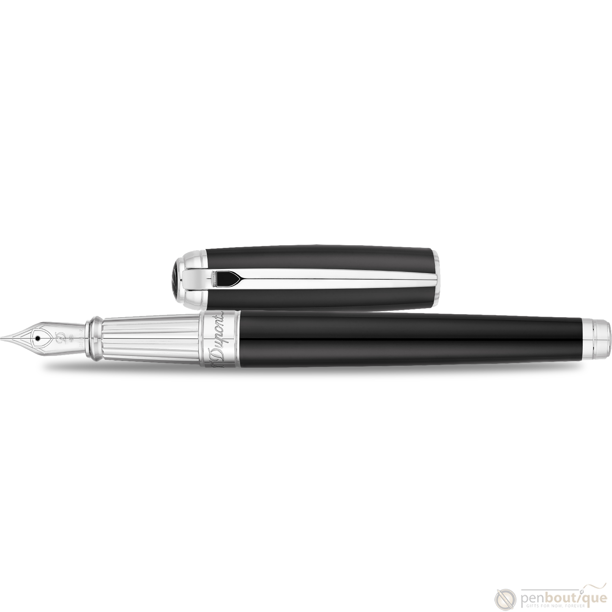 S T Dupont Line D Fountain Pen - Palladium - Black-Pen Boutique Ltd
