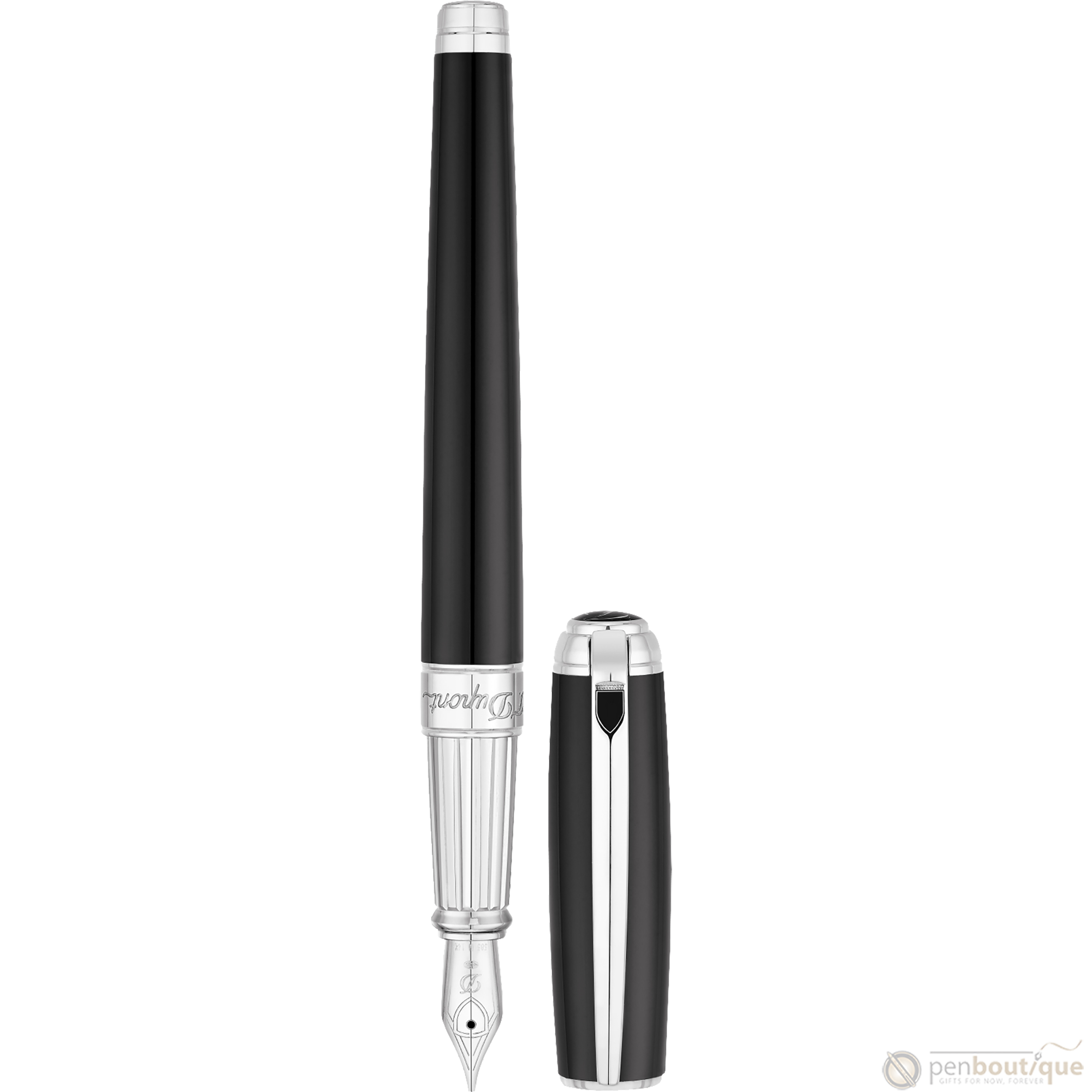 S T Dupont Line D Fountain Pen - Palladium - Black-Pen Boutique Ltd