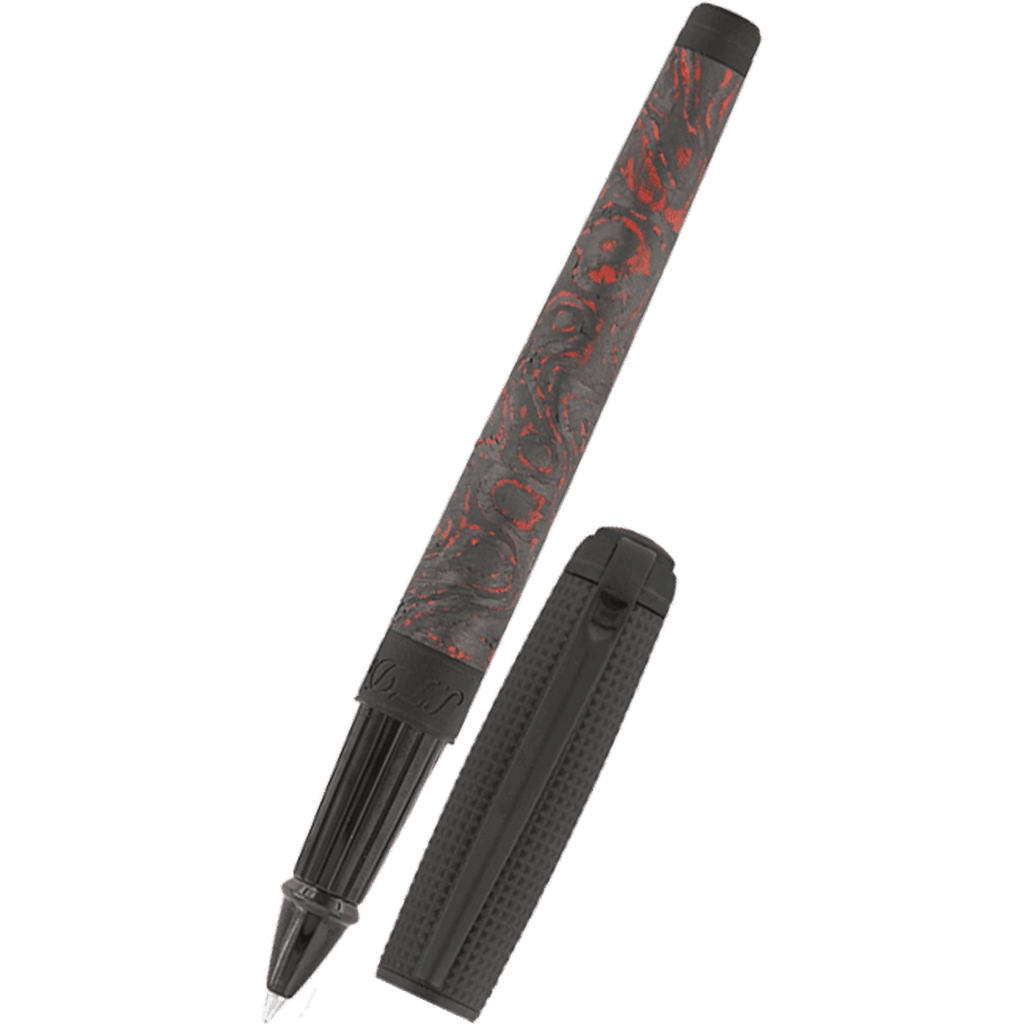 S T Dupont Line D Rollerball Pen - Carbon Graphite - Fiery Lava - Large - Pen Boutique Ltd