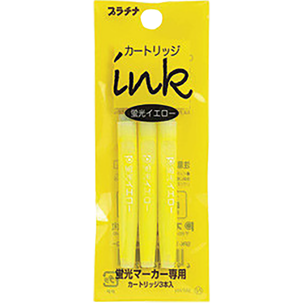 Platinum Preppy Highlighter Ink Cartridge - Yellow (3 per pack)-Pen Boutique Ltd