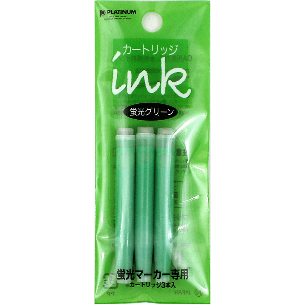 Platinum Preppy Highlighter Green Ink Cartridge 3/pack-Pen Boutique Ltd