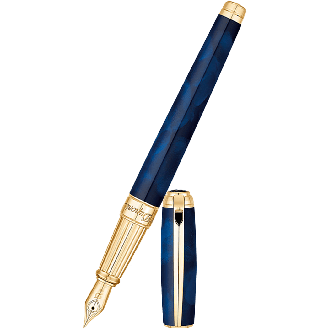 ST Dupont Atelier Line D Large Fountain Pen - Gold Trim - Blue Natural Lacquer - Pen Boutique Ltd