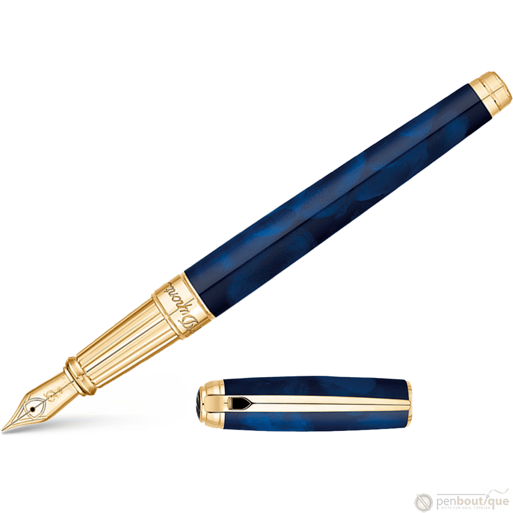 ST Dupont Atelier Line D Large Fountain Pen - Gold Trim - Blue Natural Lacquer - Pen Boutique Ltd