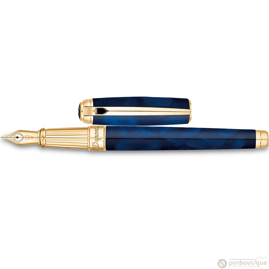 ST Dupont Atelier Line D Large Fountain Pen - Gold Trim - Blue Natural Lacquer - Pen Boutique Ltd