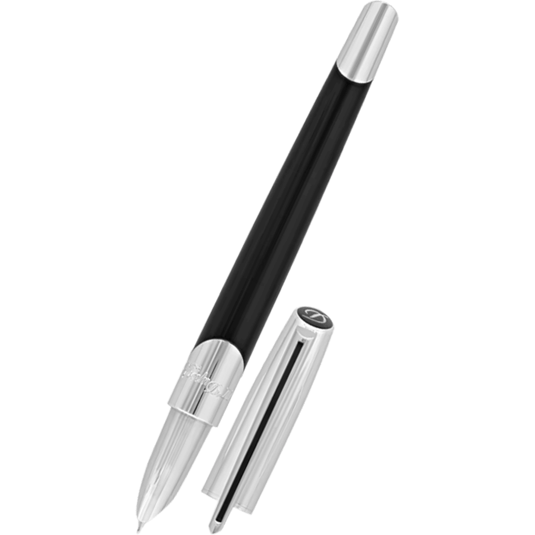 ST Dupont Defi Millennium Fountain Pen - Black - Shiny Silver Trim - Pen Boutique Ltd