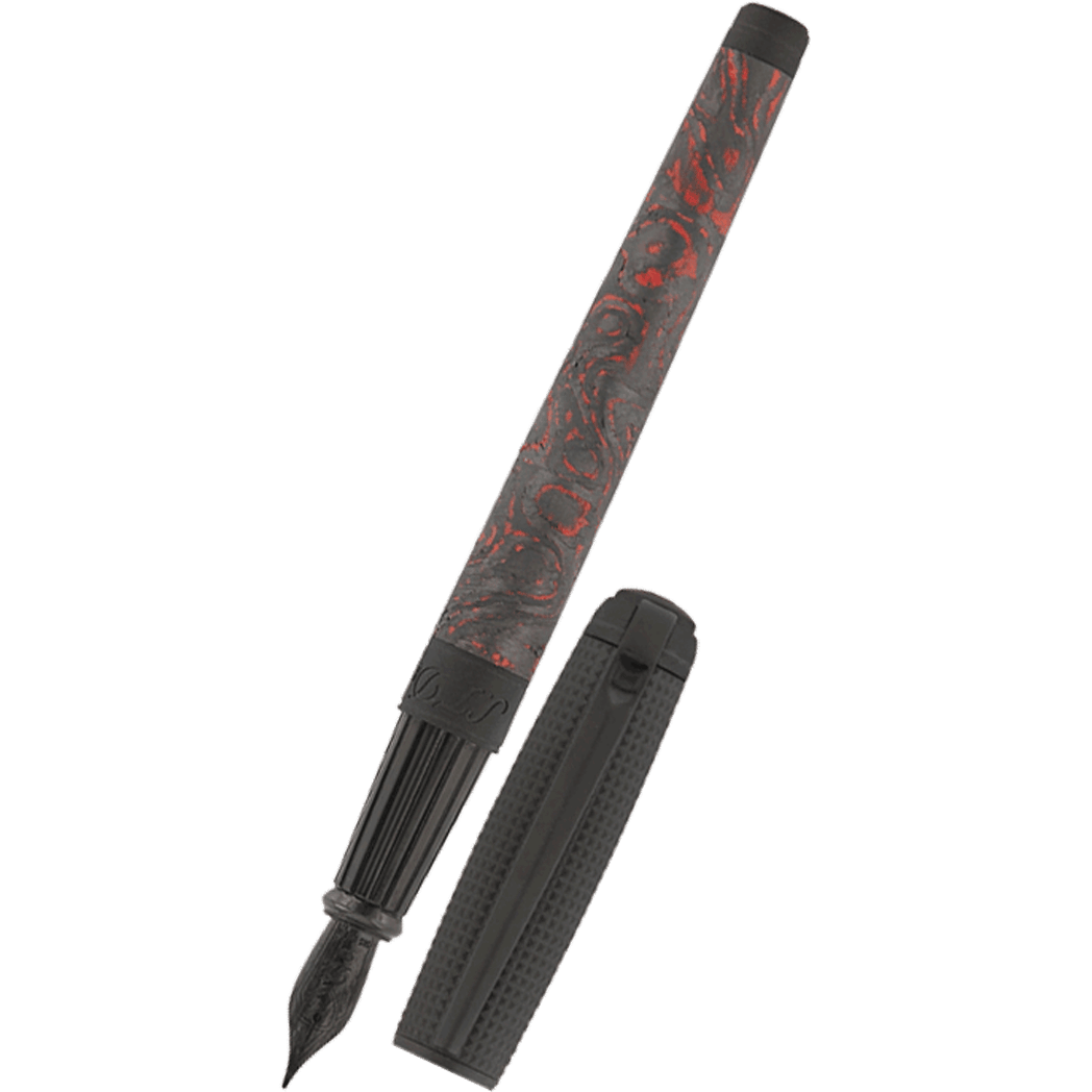 S T Dupont Line D Fountain Pen - Carbon Graphite - Fiery Lava - Large - Pen Boutique Ltd