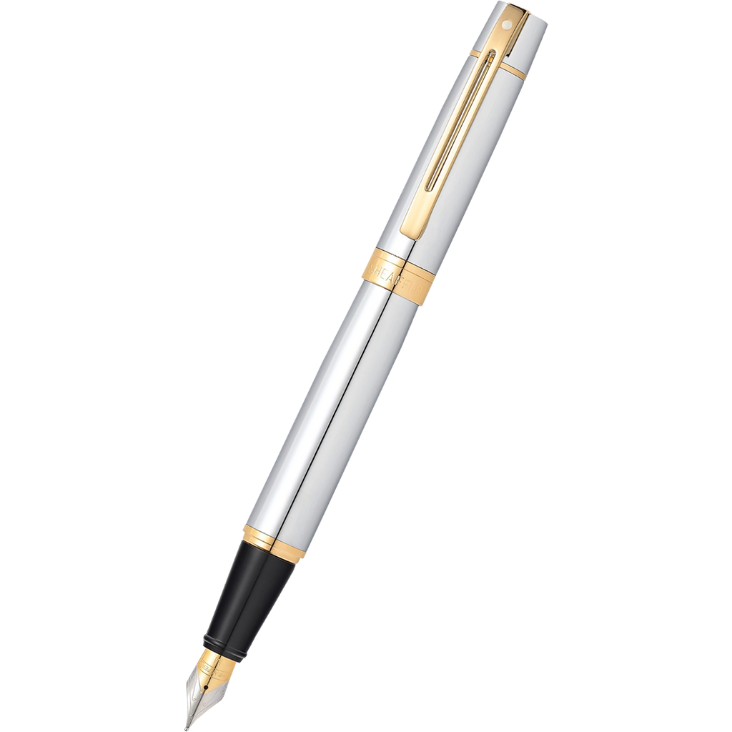 Sheaffer 300 Fountain Pen - Gold Plated Trim - Chrome - Stainless Steel-Pen Boutique Ltd