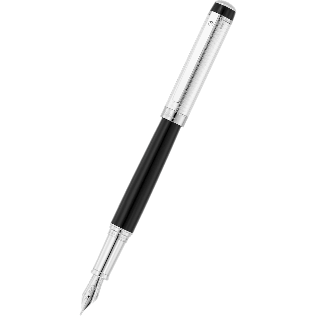 Waldmann Grandeur Fountain Pen - Black - Platinum Trim - Pen Boutique Ltd