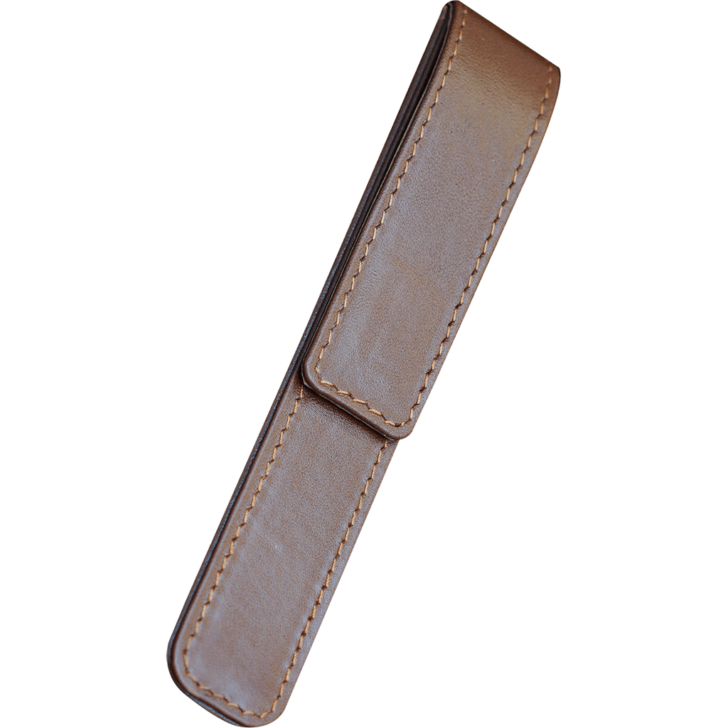 Pen Boutique Yak Leather Single Pen Box - Brown - Magnetic closure - Pen Boutique Ltd