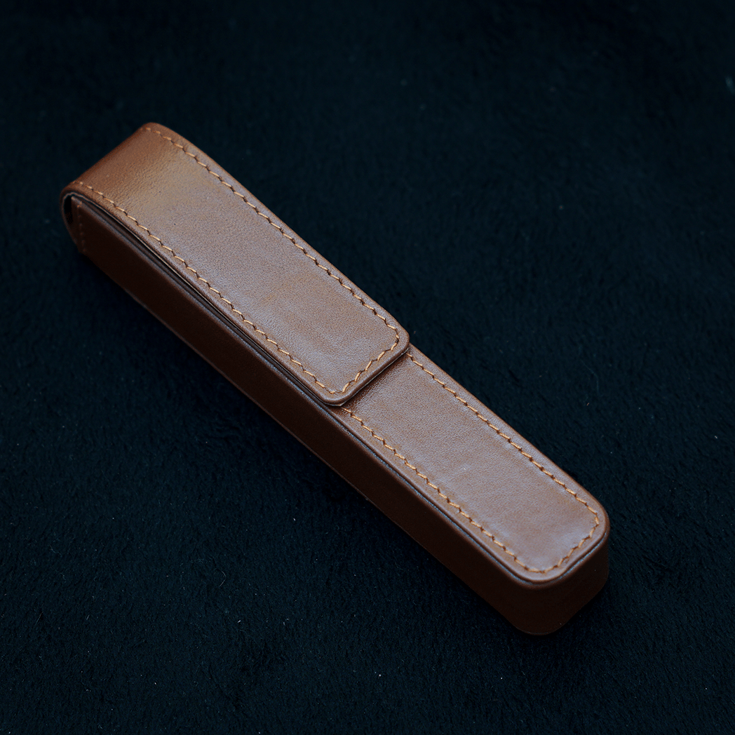 Pen Boutique Yak Leather Single Pen Box - Brown - Magnetic closure - Pen Boutique Ltd