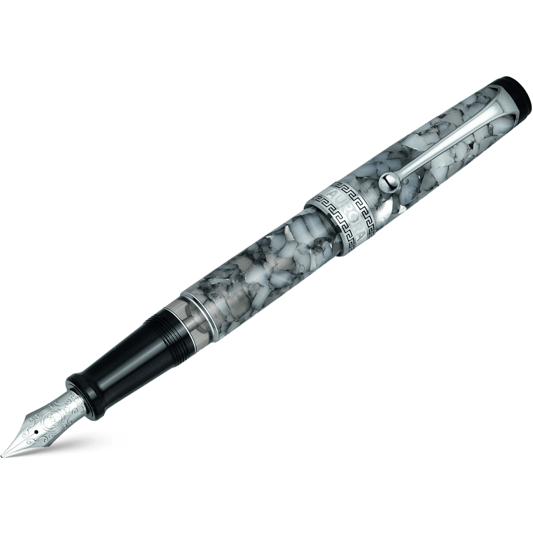 Aurora Optima Auroloide Fountain Pen - Nero Perla - Silver Trim - Pen Boutique Ltd