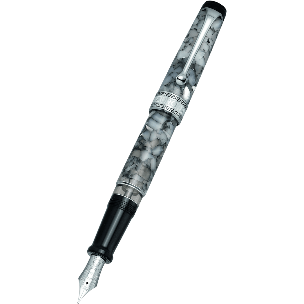 Aurora Optima Auroloide Fountain Pen - Nero Perla - Silver Trim - Pen Boutique Ltd
