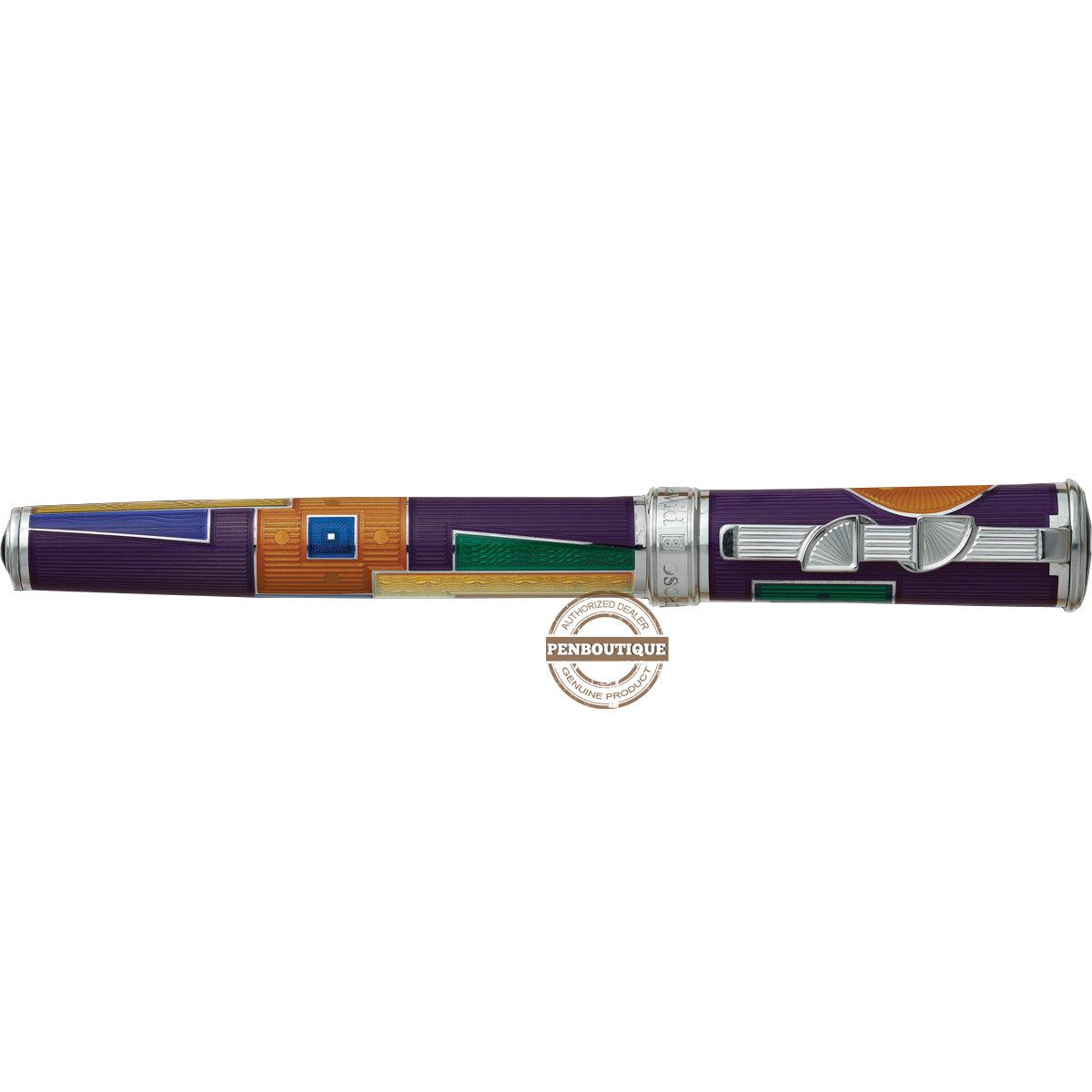 David Oscarson 15th Anniversary/American Art Deco Fountain Pen - Translucent Violet with Multi-colored Enamel - Pen Boutique Ltd