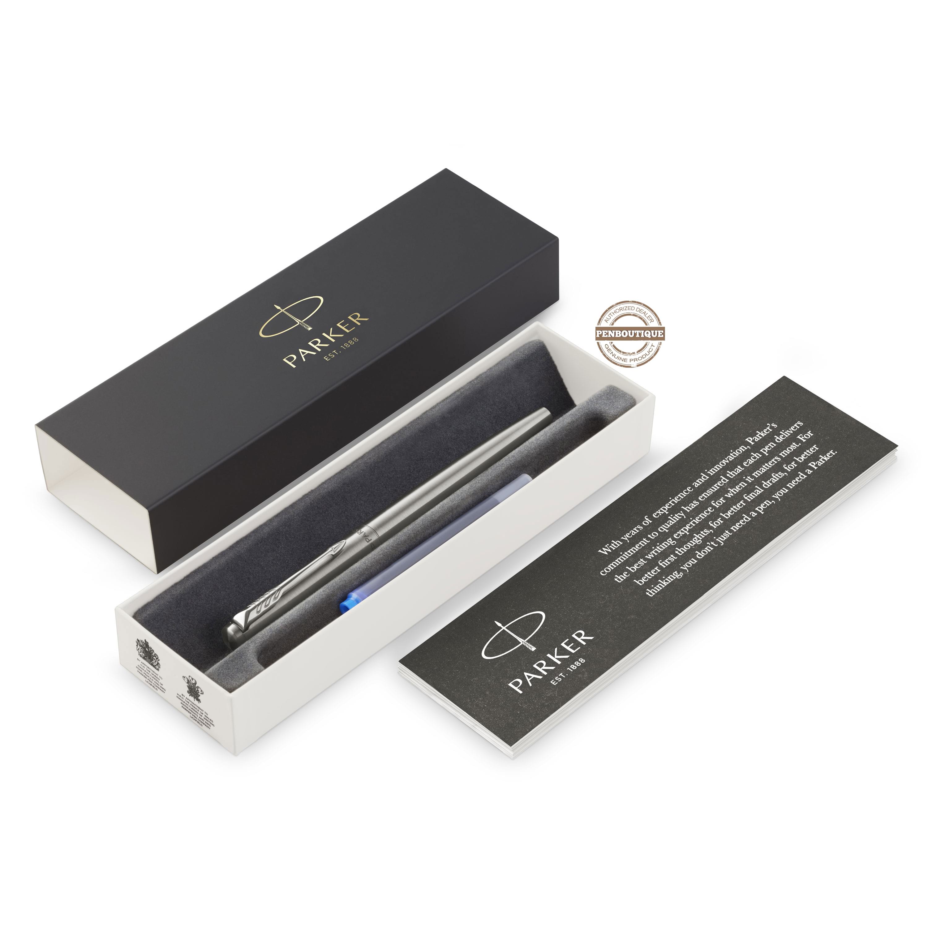 Parker Jotter Fountain Pen - Chrome Trim - Stainless Steel - Pen Boutique Ltd
