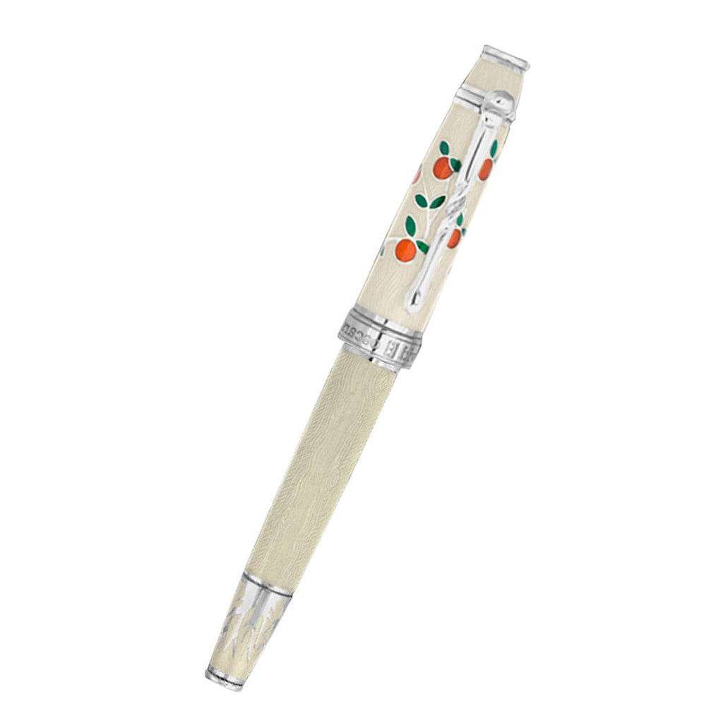 David Oscarson Tree of Life Rollerball Pen - White with Orange and Green - Pen Boutique Ltd