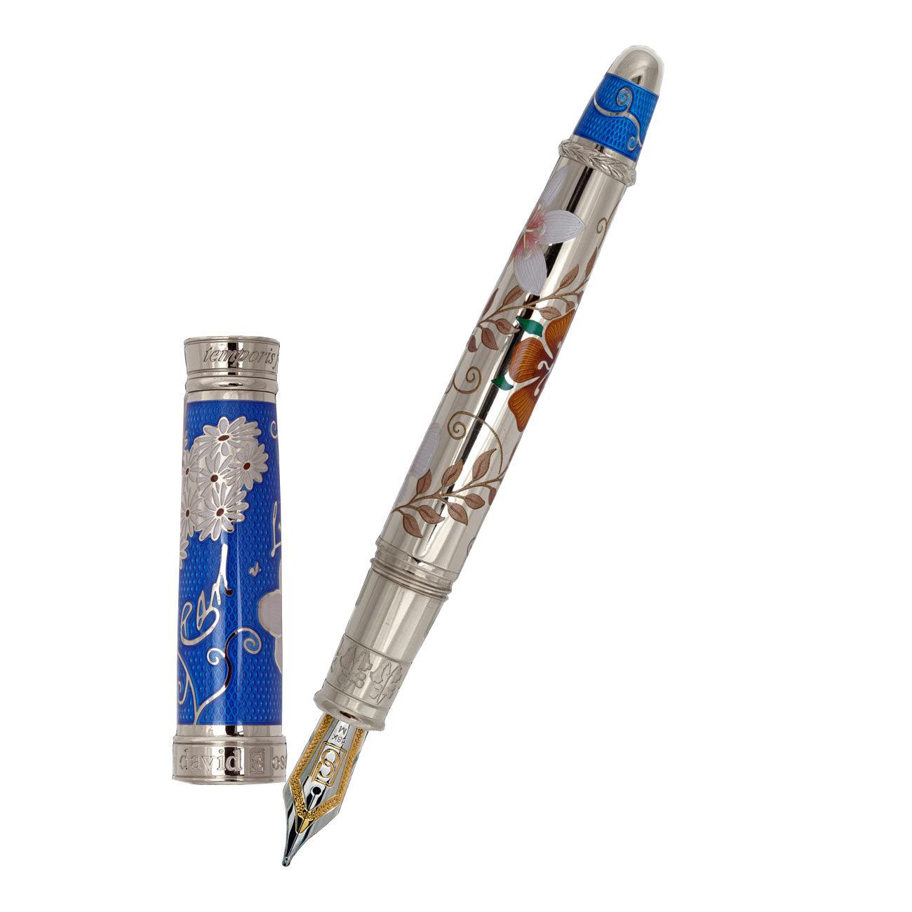 David Osarson Carl Linnaeus Fountain Pen - Royal Blue with Multi-Colored Translucent Hard Enamel - Pen Boutique Ltd