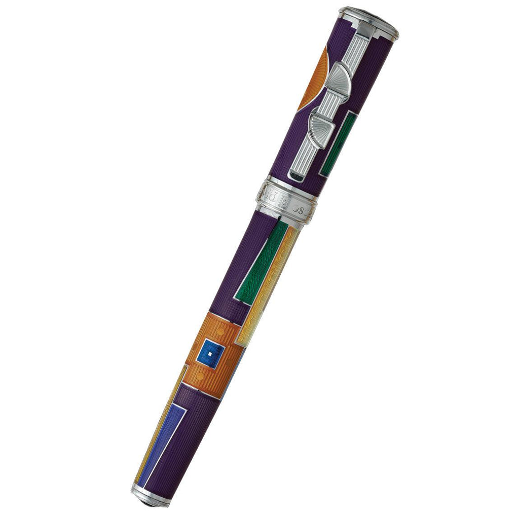 David Oscarson 15th Anniversary/American Art Deco Fountain Pen - Translucent Violet with Multi-colored Enamel - Pen Boutique Ltd