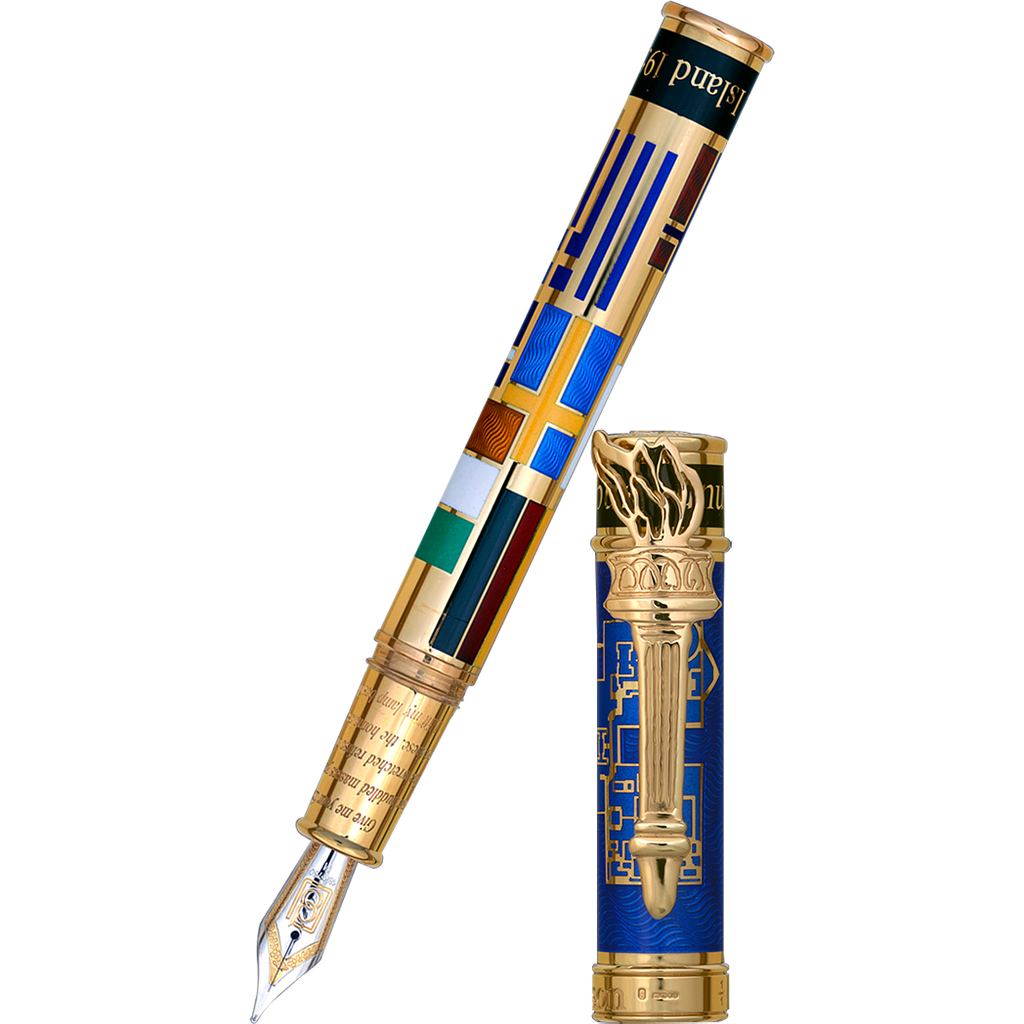 David Oscarson Ellis Island Fountain Pen - Sapphire Blue - Gold Vermeil - Pen Boutique Ltd