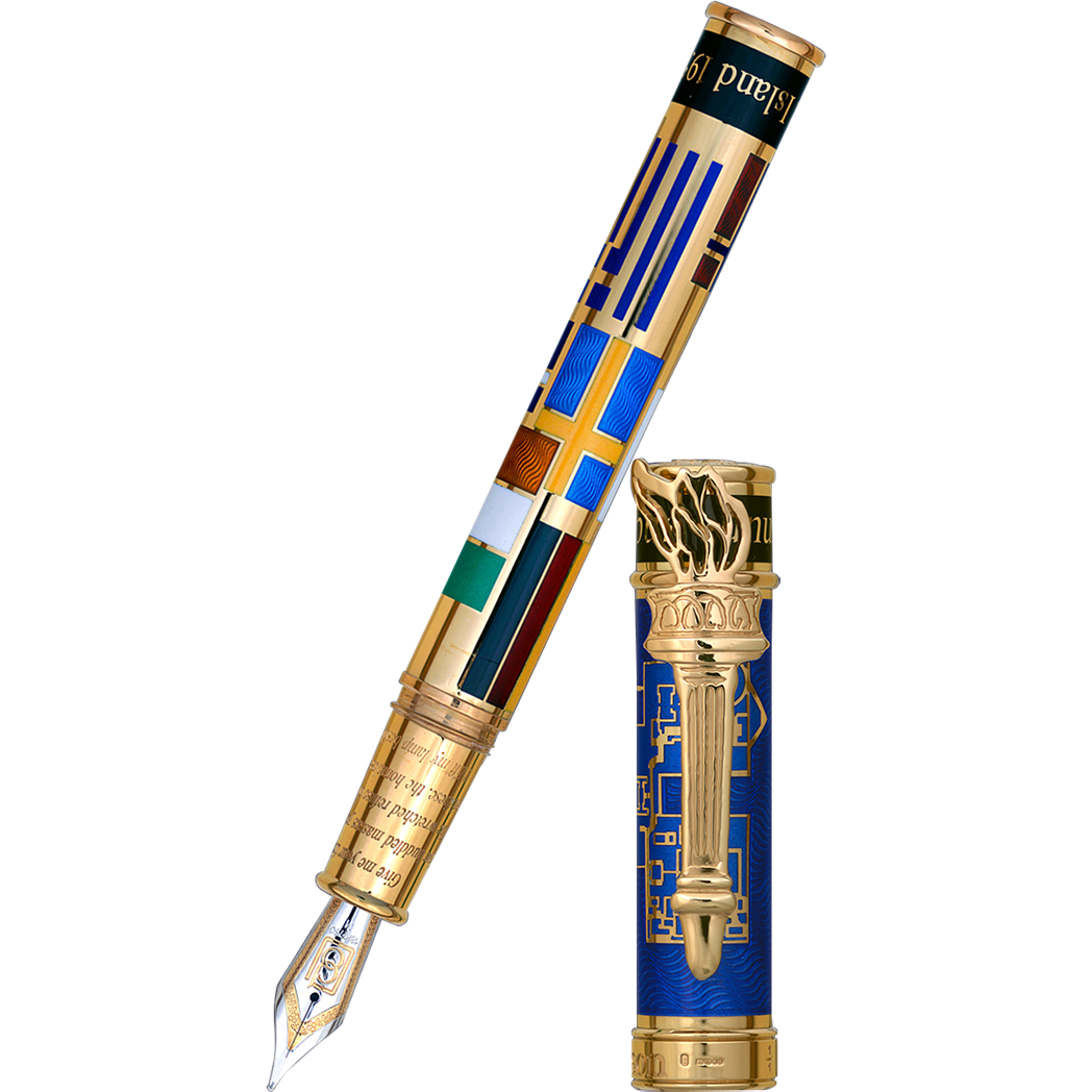 David Oscarson Ellis Island Fountain Pen - Sapphire Blue - Gold Vermeil - Pen Boutique Ltd