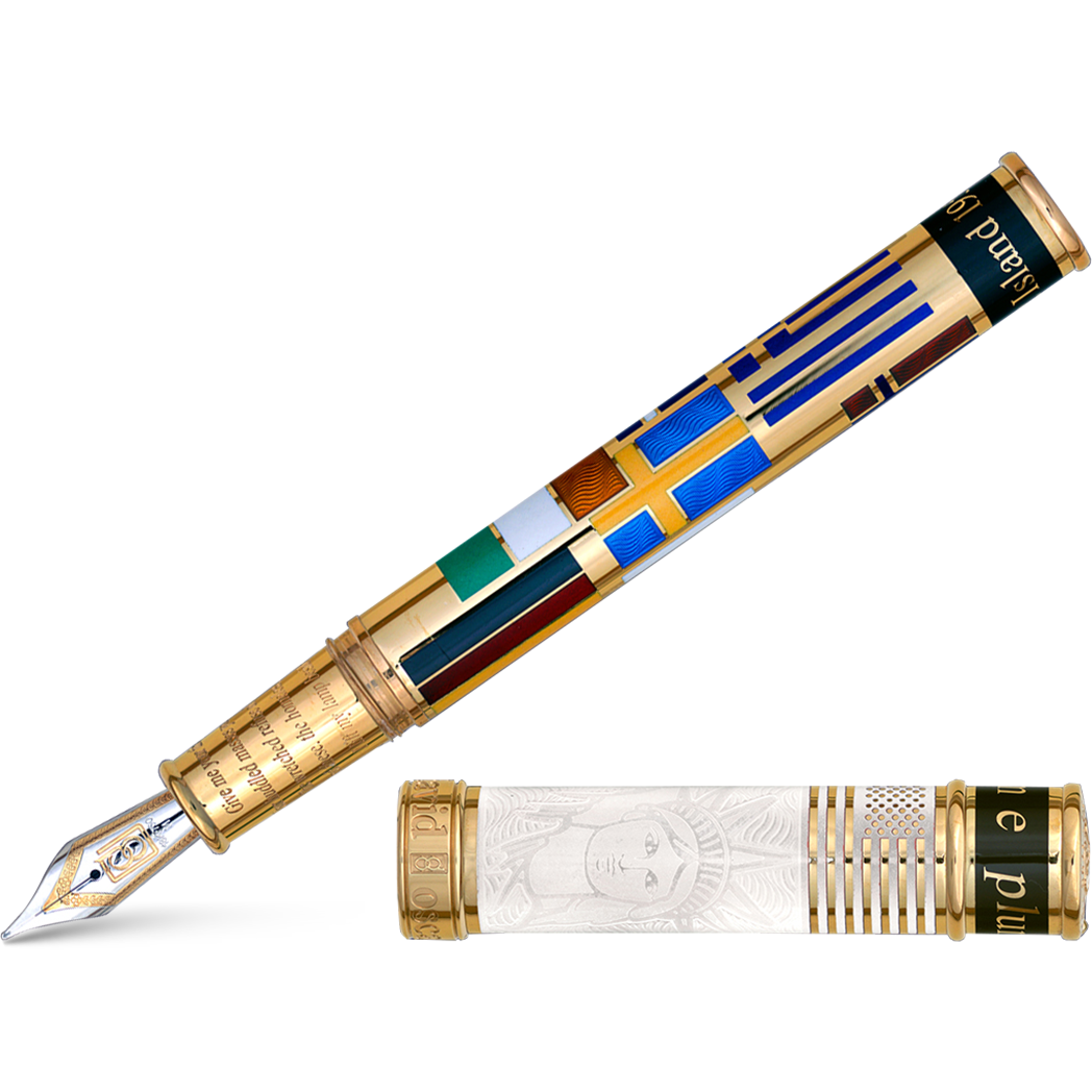 David Oscarson Ellis Island Fountain Pen - White - Gold Vermeil - Pen Boutique Ltd