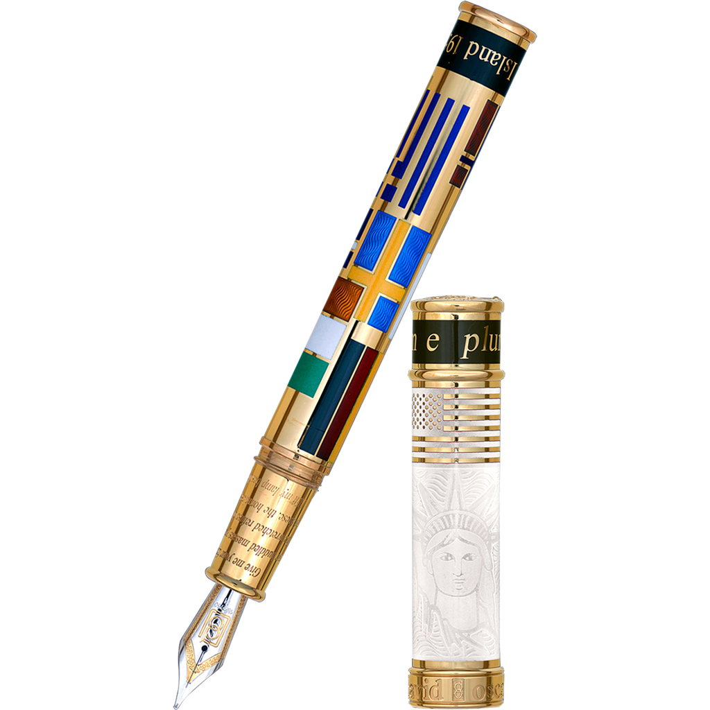 David Oscarson Ellis Island Fountain Pen - White - Gold Vermeil - Pen Boutique Ltd