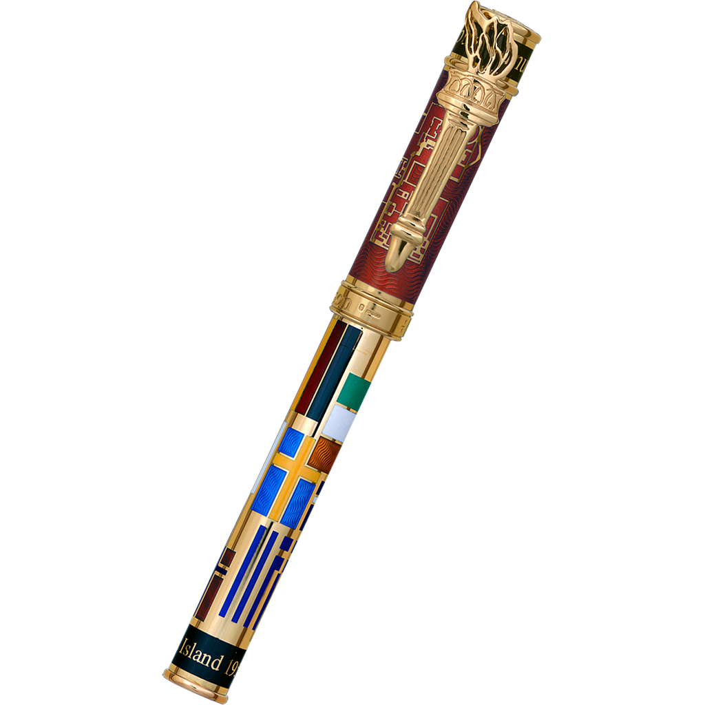 David Oscarson Ellis Island Rollerball Pen - Ruby Red - Gold Vermeil - Pen Boutique Ltd