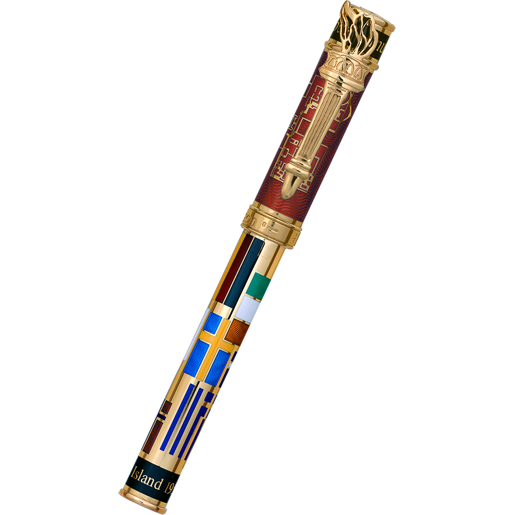 David Oscarson Ellis Island Rollerball Pen - Ruby Red - Gold Vermeil - Pen Boutique Ltd