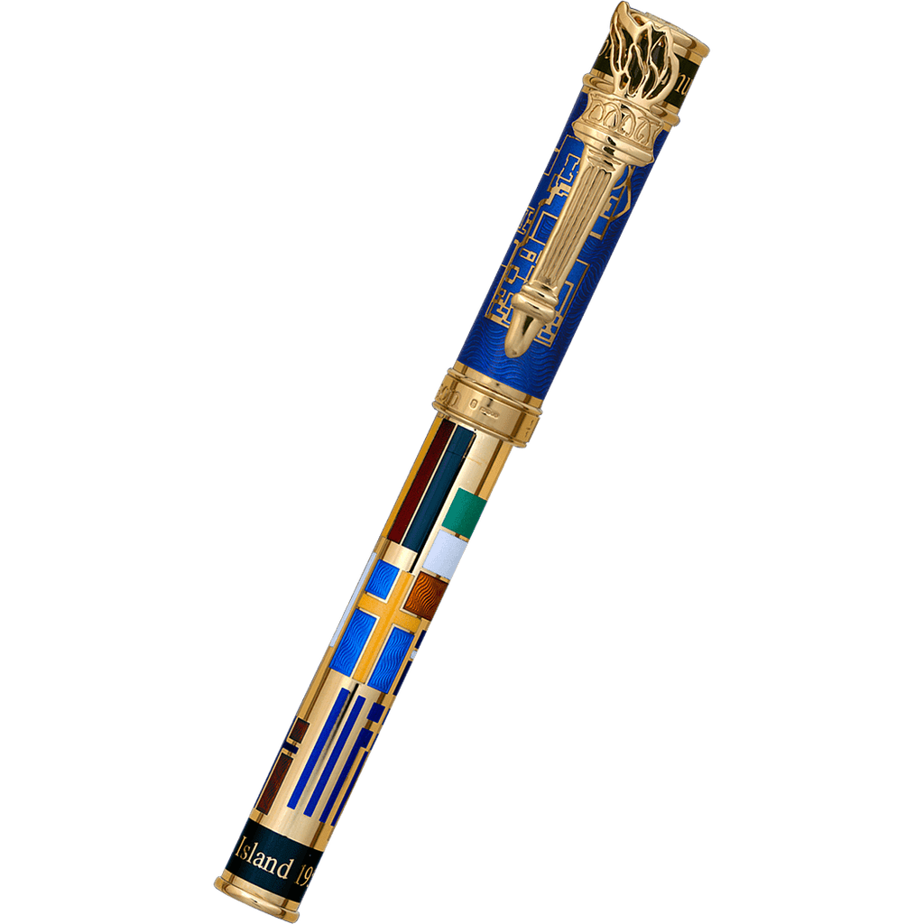 David Oscarson Ellis Island Rollerball Pen - Sapphire Blue - Gold Vermeil - Pen Boutique Ltd